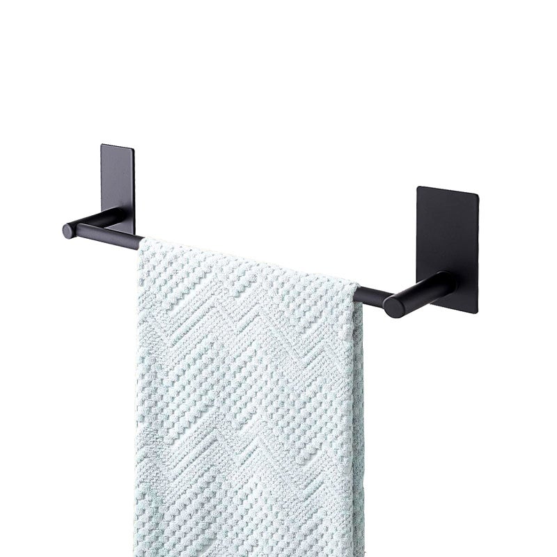 Songtec Stick Towel Bar Black 12-Inch  Adhesive Bath Towel Rack No Drill  Strong Adhesion Tape Mount Towel Holder  Stainless Steel - Black - Image 1